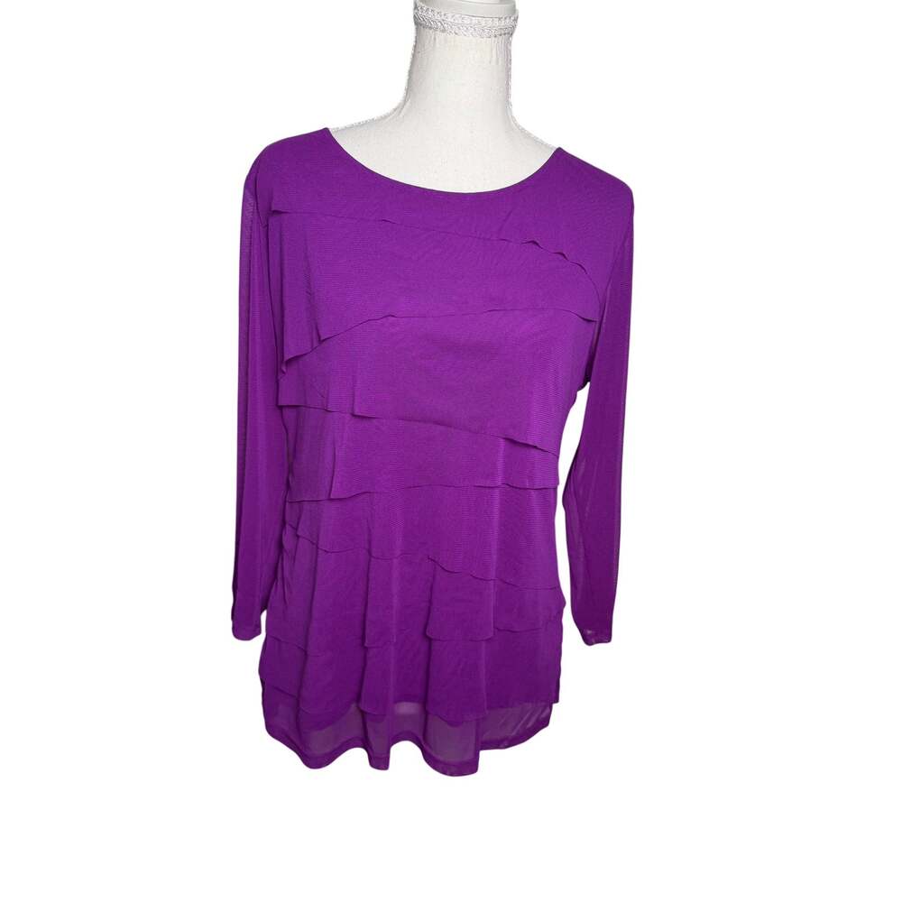 Alfani Women's Purple Tiered Ruffle Long Sleeve Tunic Blouse